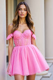 Ruffled Pink Corset Short Tulle Graduation Dress with Appliques