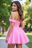 Ruffled Pink Corset Short Tulle Graduation Dress with Appliques