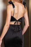 Satin Cut Out Black Short Graduation Dress with Bows