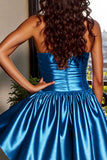 Satin Strapless A Line Blue Short Graduation Dress
