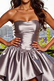 Satin Strapless A Line Blue Short Graduation Dress