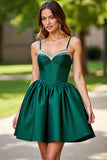 A Line Corset Dark Green Satin Short Graduation Dress