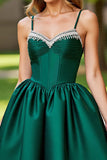 A Line Corset Dark Green Satin Short Graduation Dress