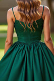 A Line Corset Dark Green Satin Short Graduation Dress