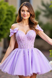Sparkly Lavender Corset Tulle Short Graduation Dress with Sequins