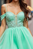A Line Tulle Mint Green Cold Shoulder Short Graduation Dress