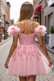 Floral Blush Short Corset Graduation Dress with Appliques