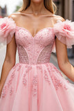 Floral Blush Short Corset Graduation Dress with Appliques
