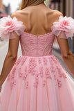 Floral Blush Short Corset Graduation Dress with Appliques
