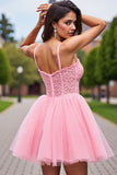 Corset Blush Tulle Cold Shoulder Short Graduation Dress with Appliques