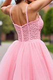 Corset Blush Tulle Cold Shoulder Short Graduation Dress with Appliques