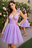 Lavender Short Tulle Corset Graduation Dress with Appliques