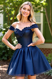 Navy Corset Short Graduation Dress with Appliques