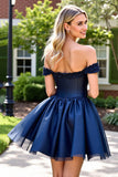 Navy Corset Short Graduation Dress with Appliques