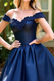 Navy Corset Short Graduation Dress with Appliques
