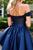 Navy Corset Short Graduation Dress with Appliques