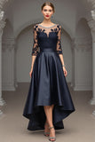 Navy A Line High Low Mother Of The Bride Dress With Appliques