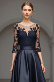 Navy A Line High Low Mother Of The Bride Dress With Appliques