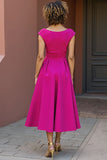 Fuchsia V Neck A Line Midi Mother Of The Bride Dress