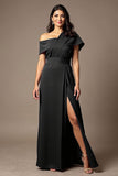 Black Off The Shoulder A Line Mother Of The Bride Dress With Slit