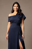 Black Off The Shoulder A Line Mother Of The Bride Dress With Slit