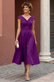Fuchsia Off The Shoulder A Line Mother Of The Bride Dress