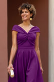 Fuchsia Off The Shoulder A Line Mother Of The Bride Dress