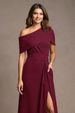 Burgundy A Line Long Mother Of The Bride Dress With Slit