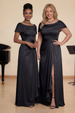 Champagne Off The Shoulder Ruched A Line Choir Dress with Slit