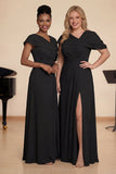 Grape A Line V-Neck Long Choir Dress with Slit