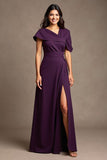 Grape A Line Long Mother Of The Bride Dress With Slit