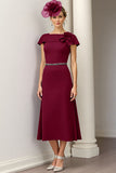 Burgundy A Line Floral Mother Of The Bride Dress