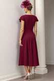 Burgundy A Line Floral Mother Of The Bride Dress