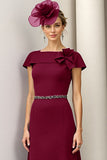 Burgundy A Line Floral Mother Of The Bride Dress