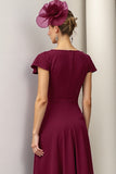 Burgundy A Line Floral Mother Of The Bride Dress