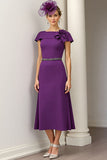 Burgundy A Line Floral Mother Of The Bride Dress