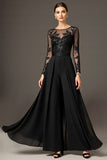 Black Long Sleeve A Line Mother Of The Bride Dress With Appliques
