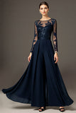 Black Long Sleeve A Line Mother Of The Bride Dress With Appliques