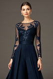 Black Long Sleeve A Line Mother Of The Bride Dress With Appliques