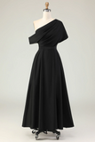 Black Satin A Line Mother Of The Bride Dress With Pockets