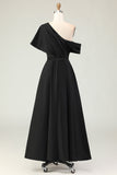 Black A Line Satin Mother Of The Bride Dress With Pockets