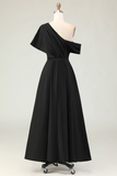 Black Satin A Line Mother Of The Bride Dress With Pockets