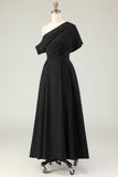 Black A Line Satin Mother Of The Bride Dress With Pockets