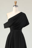 Black A Line Satin Mother Of The Bride Dress With Pockets