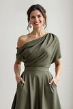 Black One Shoulder Satin A Line Choir Dress with Pockets