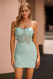 Sage Sweetheart Corset Appliqued Short Graduation Dress
