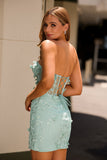 Sage Sweetheart Corset Appliqued Short Graduation Dress