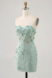 Sage Sweetheart Corset Appliqued Short Graduation Dress