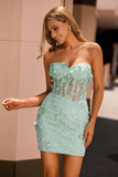 Sage Sweetheart Corset Appliqued Short Graduation Dress