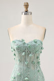 Sage Sweetheart Corset Appliqued Short Graduation Dress